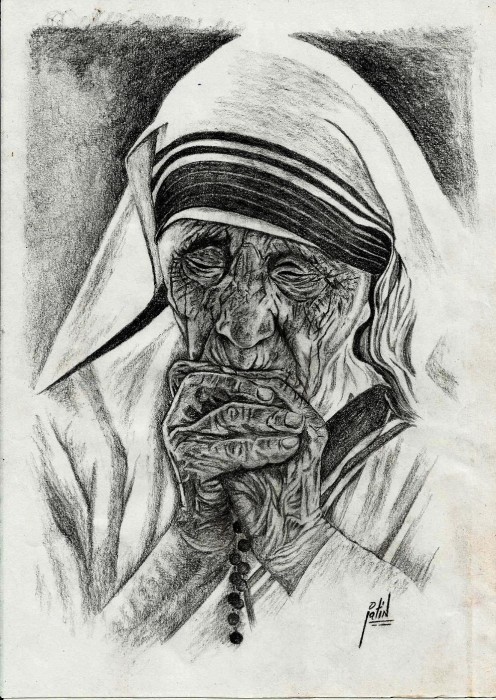 Charcoal Sketch Of Mother Teresa - DesiPainters.com