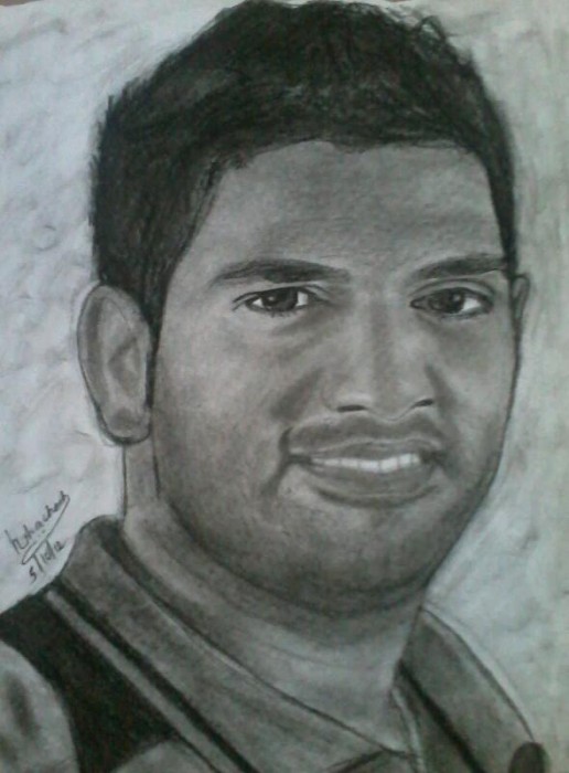 Pencil Sketch Of Cricketer Yuvraj Singh - DesiPainters.com