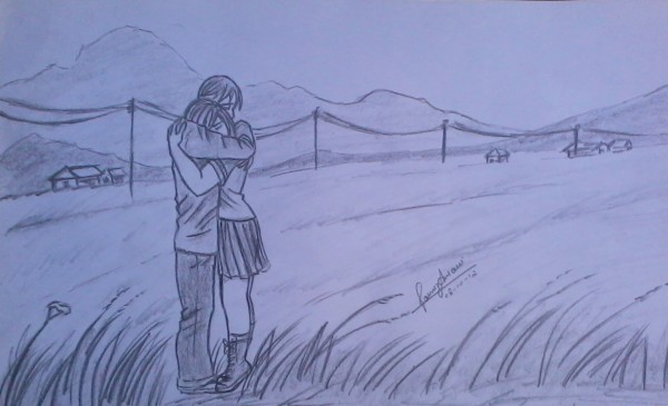 Sketch Of A Hugging Couple