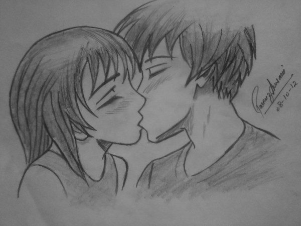 Pencil Sketch Of Kissing Couple
