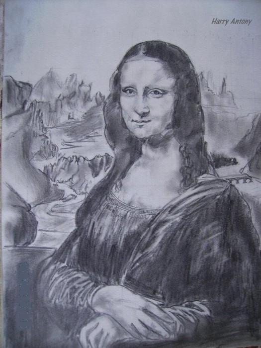 Charcoal Sketch Of Mona Lisa - DesiPainters.com