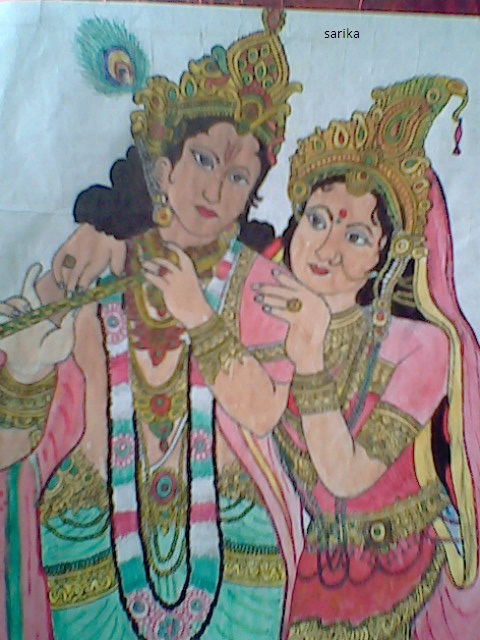 Watercolor Painting Of Radha-Krishan