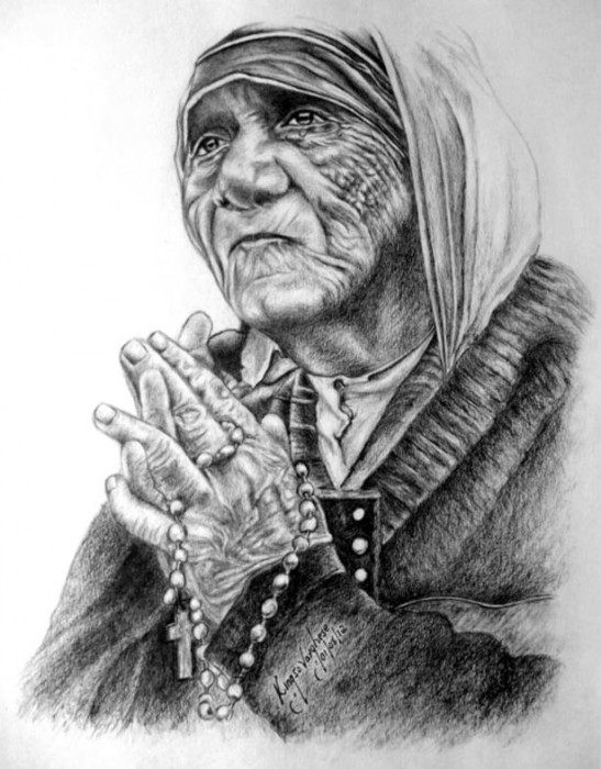 Pencil Sketch Of Mother Teresa - DesiPainters.com