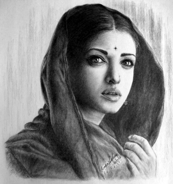 Aishwarya Rai Sketch By KV - DesiPainters.com