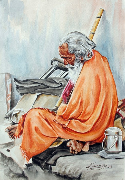 Watercolor Painting Of A Sant Maharaj - DesiPainters.com