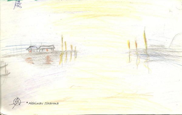 Crayon Painting Of A Sunset View - DesiPainters.com