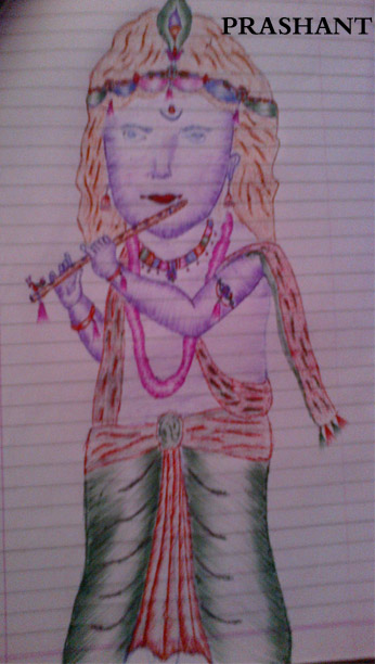 Colorful Painting Of Krishan Ji - DesiPainters.com