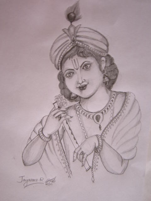 Pencil Sketch Of God Krishna - DesiPainters.com