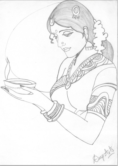 Pencil Sketch Of A Lady - DesiPainters.com