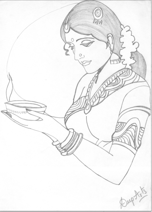 Pencil Sketch Of A Lady | DesiPainters.com