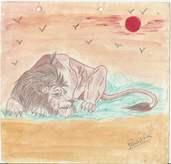 Painting Of An Alone Lion