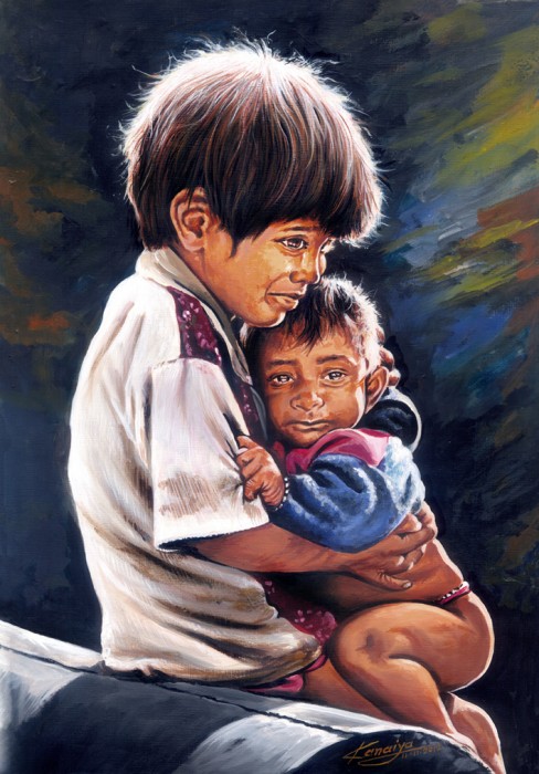Painting Of A Poor Child and Baby