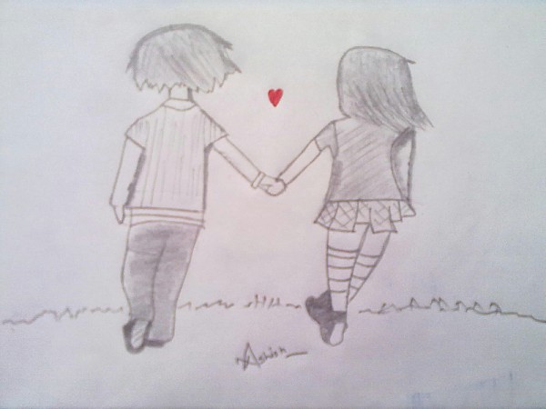 Pencil Sketch Of A Lover Couple - DesiPainters.com