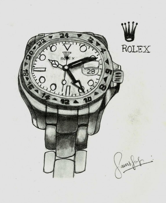 Pencil Sketch Of A Rolex Wrist Watch - DesiPainters.com