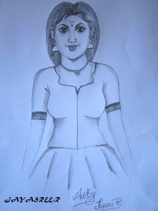 Pencil Sketch Of A Kerala Girl - DesiPainters.com