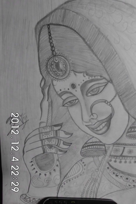 Pencil Sketch Of A Smiling Bridal - DesiPainters.com