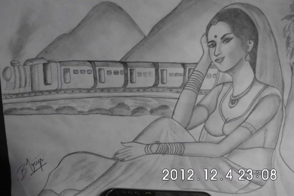 Pencil Sketch Of A Waiting Girl