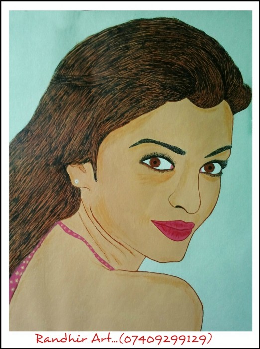 Watercolor Painting Of Aishwareya Rai - DesiPainters.com