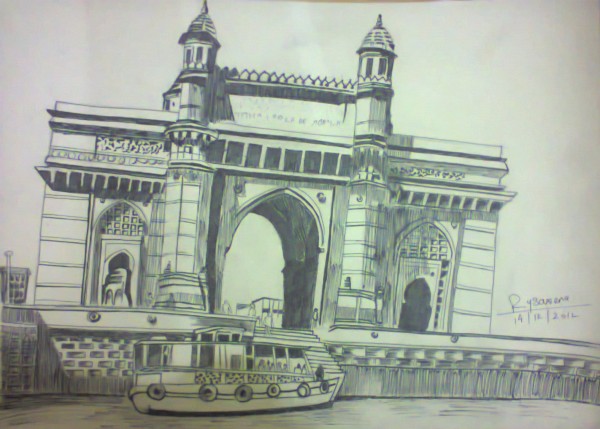 Pencil Sketch Of The Gateway of India - DesiPainters.com
