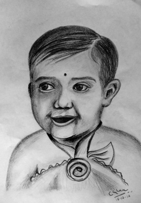 Charcoal Sketch Of A Baby Girl - DesiPainters.com