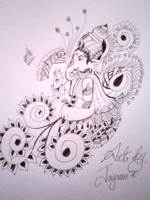 Ink Painting Of Lord Ganesha - DesiPainters.com