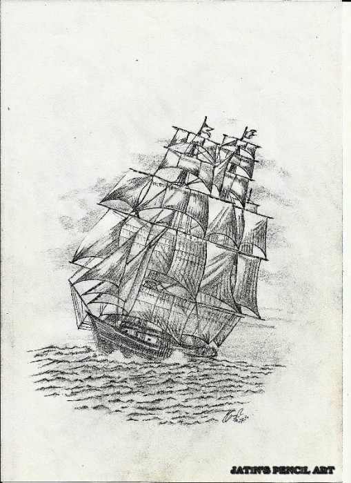 Pencil Sketch Of A Sea Ship