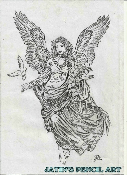 Sketch Of Angel With Wings - DesiPainters.com