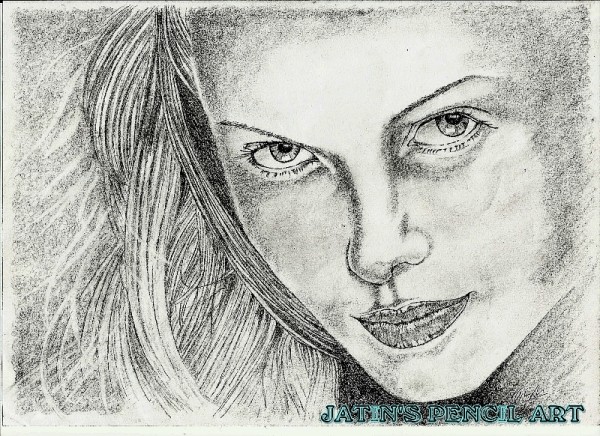 Pencil Sketch Of A Glaring Girl - DesiPainters.com