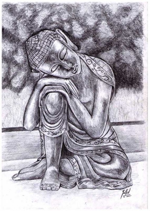Charcoal Sketch of Lord Buddha - DesiPainters.com