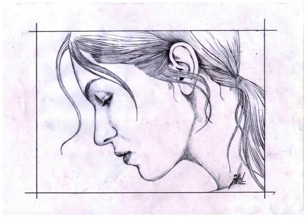 Sketch Of Sidepose Of A Girl’s Face - DesiPainters.com
