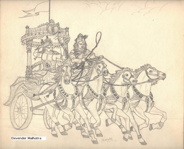 Sketch Of Lord Krishna and Arjun - DesiPainters.com