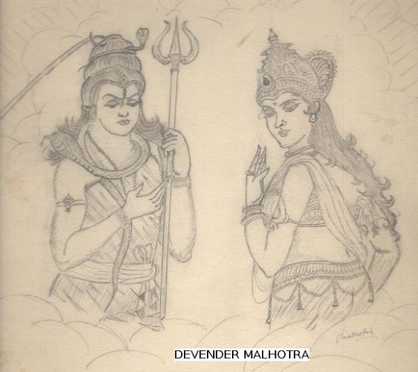 Pencil Sketch Of Shiva and Parvati - DesiPainters.com