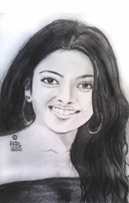 Watercolor Painting Of Actress Kajal Aggarwal