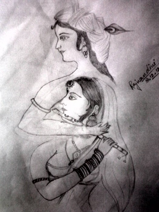 Unique Pencil Sketch Of Radha and Krishan - DesiPainters.com
