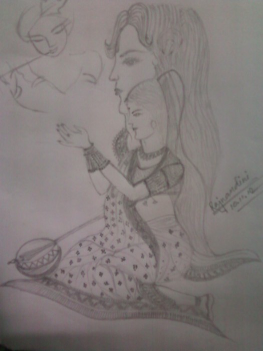 Pencil Sketch Of Radha and Meera… - DesiPainters.com