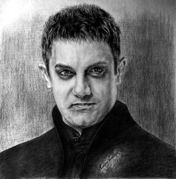 Charcoal Sketch Of Actor Aamir Khan