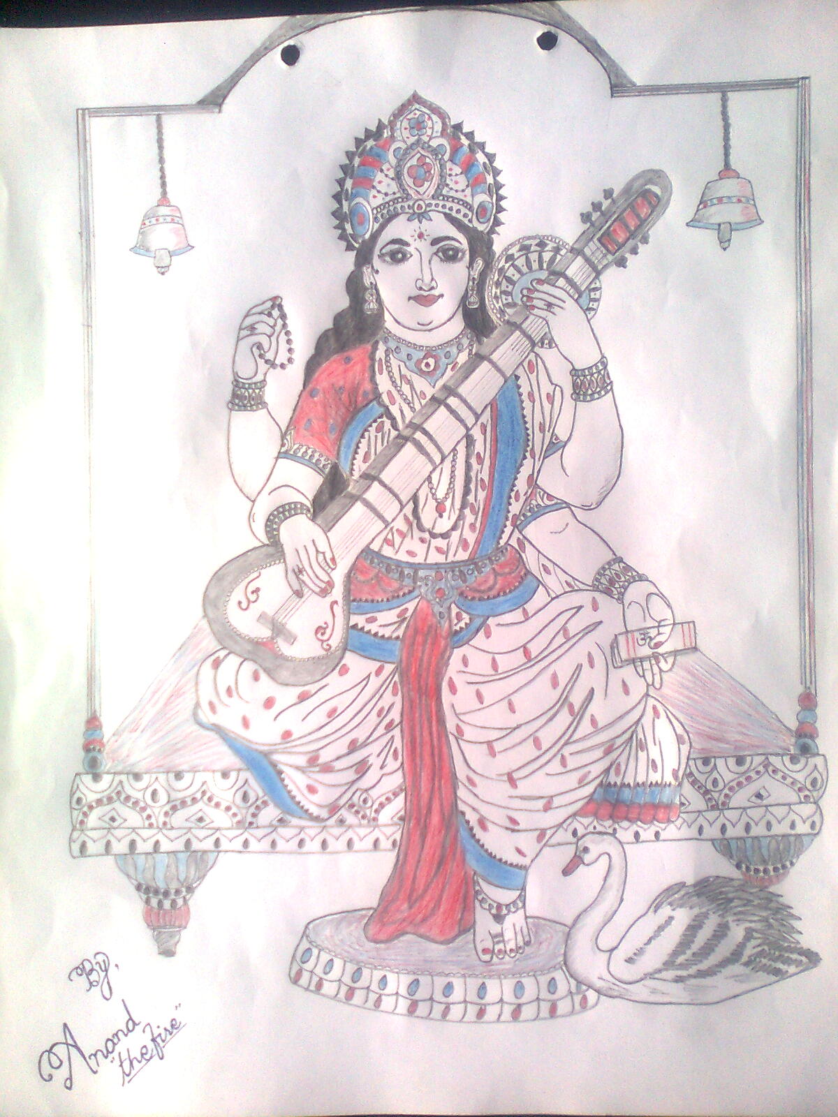 Saraswati Drawing Clipart - Art & Drawing Of Saraswati Maa, HD Png Download  , Transparent Png Image - PNGitem