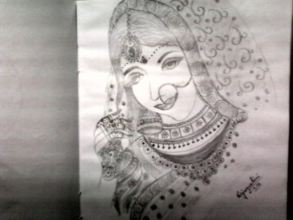 Pencil Sketch Of A Bridal - DesiPainters.com