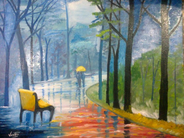 Oil Painting Of A Rainy Day - DesiPainters.com