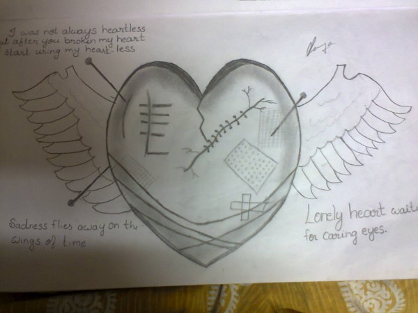 Pencil Sketch Of A Broken Heart - DesiPainters.com