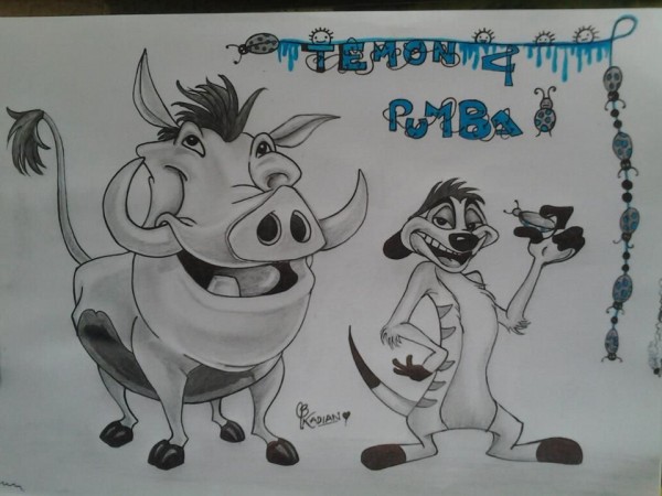 Sketch Of Cartoons Temon and Pumba - DesiPainters.com