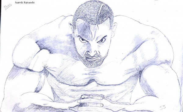 Sketch Of Actor Aamir Khan In Ghajini Movie - DesiPainters.com