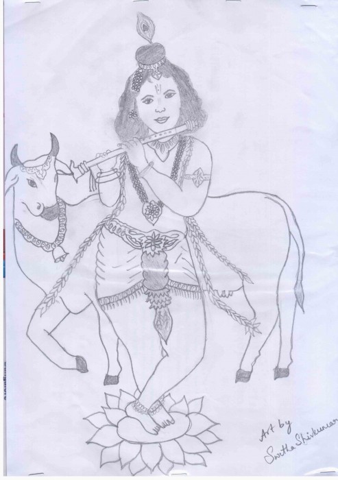 Pencil Sketch Of God Krishna - DesiPainters.com