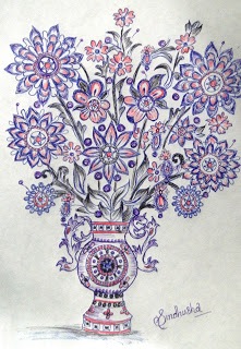 Ink Painting Of Flowers Pot - DesiPainters.com