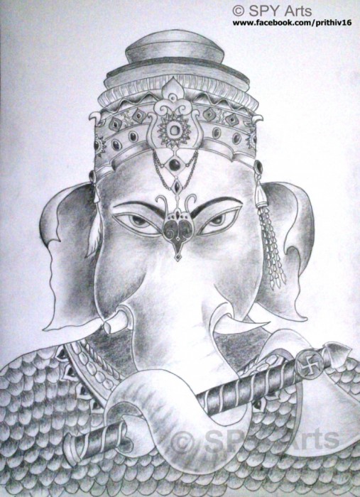 Pencil Sketch Of Warrior Vinayagar - DesiPainters.com