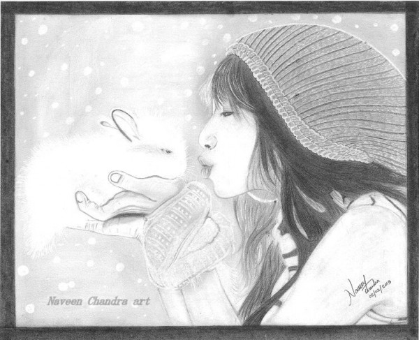Pencil Sketch Of A Kissing Girl