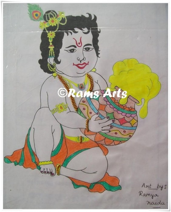 Painting Of God Krishan In Childhood