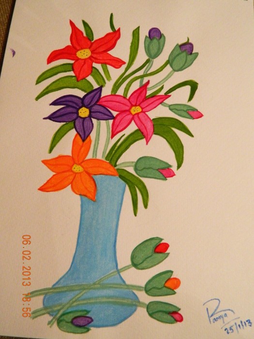 Painting Of A Flowers Pot By Roopa