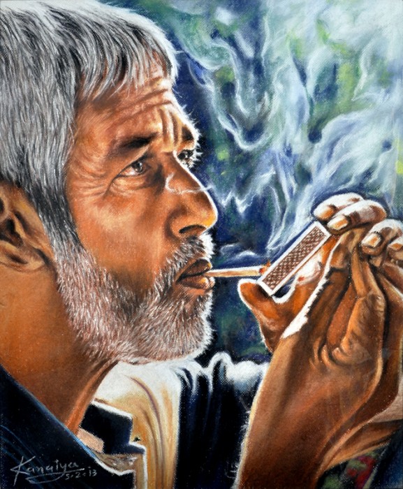 Pastel Painting Of A Smoker Man