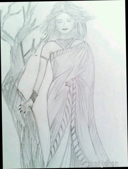 Pencil Sketch Of A Lady By Nuzhat Jahan - DesiPainters.com